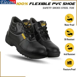 ELECANT Lace-up Steel Toe, PVC Sole and Rexine Upper Black Safety Shoes for Construction, Factory and Industrial Work||Safety Shoes for Men image 2