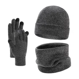 atorse Winter Hat Gloves Neck Warmer Scarf Wrap 3Pcs/Set for Cold Weather Women Men Gray image 1