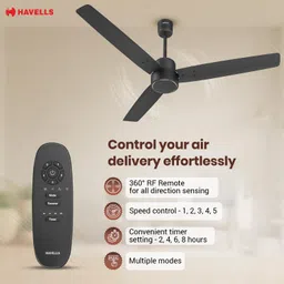 Havells FAB BLDC Ceiling Fan 1200mm, 350 RPM, Savings upto 65%, Reverse Rotation, 4 Modes (Boost, Sleep, Breeze, Mop), Low Wattage 30W, Low Noise, Air Flow:225 CMM, 3 Year Warranty, Midnight image 2