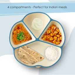 CUBKINS Premium Silicone Suction Feeding Plate for Baby with 4 Compartments | Toddler Plate with Deep Dividers for Kids | Washable & Reusable, Microwave Oven Safe (Blue Olive) image 3