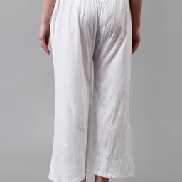 seva chikan Hand Embroidered Lucknowi Chikankari White Cotton Flared Palazzo for Women SCL11021 image 2