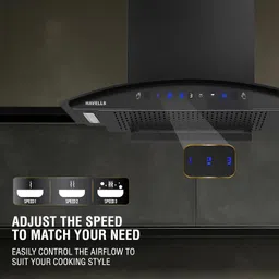 Havells Eterna 60cm Curved Glass Kitchen Chimney with 1200 m³/hr Suction|Filterless Technology|Gesture & Touch Control | 12 years Motor & 2 years Comprehensive Warranty I (Black) image 5