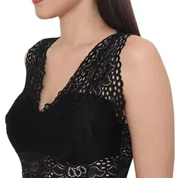 glamoras Women's Nylon Spandex Solid Floral Lace Camisole Lightly Padded Seamless Breathable Stretchable Bralette Bras Size: M - 2XL image 2