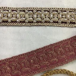 hemdev Women's Maroon Color Velvet Kamarband (Bridal Belt) with Golden Embroidery And Handmade Heavy Glue Stone Kundan(Adjustable) width 3.1cm /Waist Hip Belt/Lehnga Belts/saree belt image 3