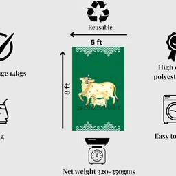 Zeonely Mart gomatha Backdrop for Decoration, Green Cloth Cow (Gomaatha) Backdrops for Home Decoration, varalakshmi Pooja, House Warming, Functions, Cloth Size : (8 x 5) feet image 2