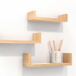 Decostyle Wall Shelves for Living Room Wall Mounted Book Shelf, Floating Hanging Shelf for Room, Wall and Home Decor Items | Storage Organizer U Shape Corner Wall Shelf | Set of 3 (Urban Teak) image 1