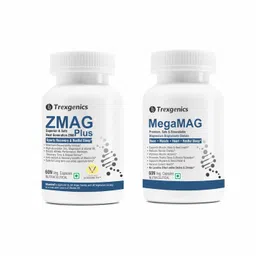 Trexgenics ZMAG PLUS & MegaMag Combo (Zinc and Magnesium Bisglycinate, B6 and D3 + Magnesium Bisglycinate for Sleep, Relaxation, Recovery, heart, stress (60 + 60 Veg Capsules) (Pack of 1 Combo) image 1