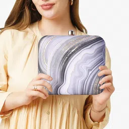 artklim Black Marble Printed Art Clutch Bag For Women With Detachable Chain Strap image 2