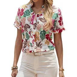 gufrina Women's Floral Print V-Neck Casual Top – Lightweight Short Sleeve Top for Everyday Wear image 1