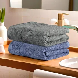 Kuber Industries Pack of 2 Cotton Hand/Face Towels for Men & Women | Easily Washable | Workout Gym Napkins for Men | Pocket Towel - Dark Blue & Grey image 1