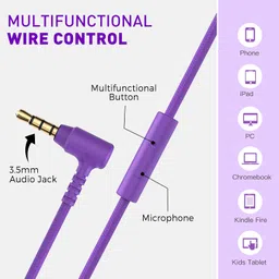 rockpapa 952 Lightweight Foldable Headphones with Microphone, Adjustable Headband for Cellphones Laptop Computer Tablet Redmi Vivo Galaxy Black Purple image 3