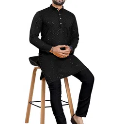 trustous Tradition Men's Kurta Pajama Set for Classic Style |LAKHNAVI KURTA SET WITH PYJAMA (BLACK) image 4