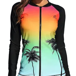attraco Womens Plus Size Swim Shirts Rash Guard Swimsuits Sun Protection UPF 50+, Coconut Tree Black, XL image 1