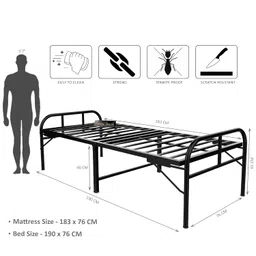 honey touch Honey Touch® Folding Bed | 2 Year Warranty | Metal Single Size for Sleeping Guest Bed Easily Storable (Glossy, Black) image 2