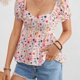 syyncro Women's Western Puff Sleeve Flared Hem Comfortable Fit Stylish Tops for Womens & Girls image 4