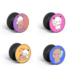 hubops bubu dudu Printed Phone Grip Mobile Holder Finger Grip Mobile Back pop Holder Mobile Socket Grips for Smartphones Phone Grip for Girls/Boys Pack of 4 (bubu dudu Printed Desing Combo 1) image 1