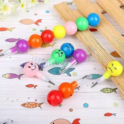 PARTEET Cute Smiley Stacking Pencils & Crayons 2In1 Kit For Kids, Smiley Theme Gift For Girls, Return Gifts Age 6-8 Years, Smiley Pencil, Stacking Pencil - Plastic, Modern, Orange image 3