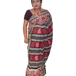 Chanderi Cotton Saree| Printed Chanderi Saree| Red Saree| Lightweight and Comfortable| Stylish Sarees| Without Blouse Piece image 2