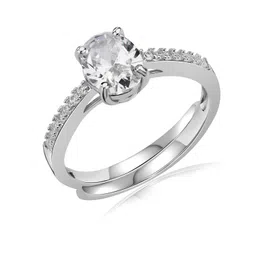 miss jo 92.5 Sterling Silver Opulent Oval Solitaire Ring, Adjustable Engagement Ring, Elegant Whites Collection, Gift for Women, BIS Hallmarked image 1