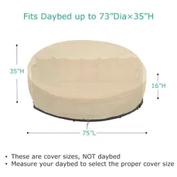 SunPatio Outdoor Daybed Cover, Heavy Duty Waterproof Round Canopy Sofa Bed Cover with Taped Seam, Patio Furniture Set Cover, All Weather Protection, 75"Dia x 35"/16”H, Beige image 2