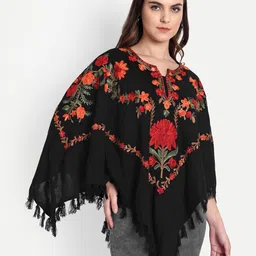 kiawah Womens Woollen Kashmiri Embroidery Poncho Cape Shrug image 3