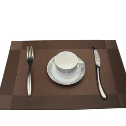 Bhaguji Heat-Resistant PVC Placemat for Dining Table Woven Vinyl Stain Resistant Table Mats - Easy to Clean - Color Brown - Set of 6 Pieces image 2