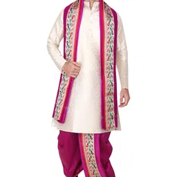 rameshwaram fabrics Cotton Silk Dhoti Kurta Set for Men with Stole, 3 Piece Set image 5