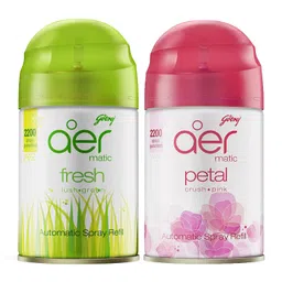 Godrej aer matic, Automatic Air Freshener Refill Pack - Fresh Lush Green (225 ml) & Petal Crush Pink (225 ml) image 1