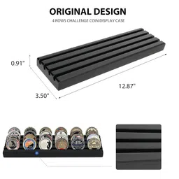 DecoWoodo Challenge Coin Display Stand - 4 Rows Wooden Military Holder Rack Case Holds 30 Coins - Black Finish image 2