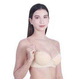 brachy Women's Balconette Demi Cup Lightly Padded Wired Push-Up Bra Strapless, Transparent Straps (Free Extra Transparent Strap) image 3