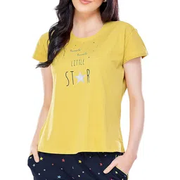 zeyo Women's Cotton Star Printed Night Suit set of Top & Shorts 5231 image 1