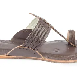 korakari Women's Stylish and Comfortable Kolhapuri Chappal with Five Braided Durable Handcrafted Leather with Anti Slip Sole Cord Stitching image 2