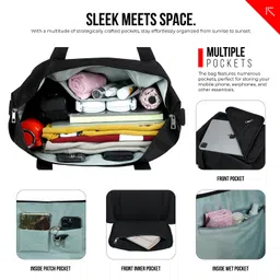 fatmug Foldable Ladies Travel Bag- Expandable Duffel - Extra Luggage Women Handbag (34L, Black) image 5