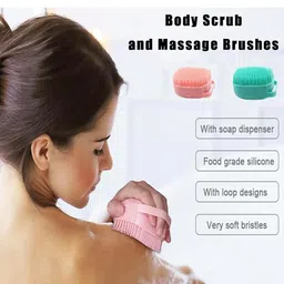 generic Body Scrubber with Soap Dispenser for Shower, Exfoliating Brushes, Soft Body Exfoliator, Bath Loofah for Babies, Kids, Women, Men and Pets(Multicolor 2 pcs) image 5