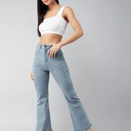 dolce crudo Women's Light Blue Bootcut High Rise Regular Stretchable Denim Jeans image 2