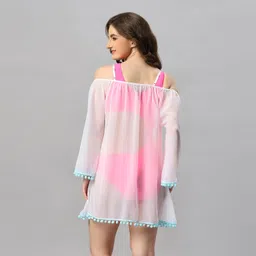 soie Aqua Swimwear Full Sleeves Off Shoulder Pom-Pom Cover Up Dress image 4