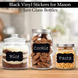glun GLUN® 100 Piece Waterproof Vinyl Black Rewritable Labels Stickers for Mason Jar Glass & Plastic Bottles, 100 Piece Stickers with 1 Piece White Pencil, Self-Adhesive Spice Labels image 4