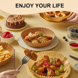 vailnd Air Fryer Disposable Standard Paper Liners: 100Pcs Oil Proof Parchment Sheets Round, Airfryer Paper Basket Bowl Liner For Baking Cooking Food image 5