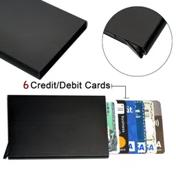 storite 2 Pack Black Metal RFID Blocking Aluminium Pop Up Slim Credit Or Debit/ATM Card Holder Case Holds 6 Bank Cards Case for Men & Women - (9.5 x 0.9 x 6 Cm) image 4