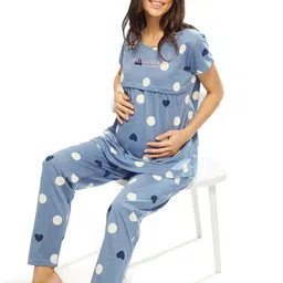 lotik Women's Cotton Heart & Gola Print Maternity & Feeding Nightsuit Set image 5