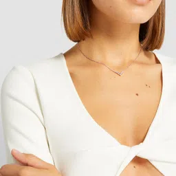 minutiae V Shape Crystal Cubic Zirconia Diamonds Pendant Charm Necklace for Women & Girls | Stylish Design with Extendable Chain | Skin Friendly and Ideal Gift For Multiple Occasion image 4