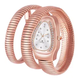 aglance Rose Gold Women's Watch Embrace The Latest Trend with Stylish Snake Design Metal Strap Dial Bracelet image 3