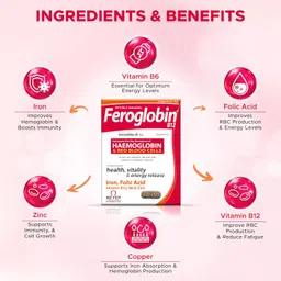 feroglobin B12 Capsules for Hemoglobin & Red Blood Cell Formation | Iron, Folic Acid, B12, B6 & Zinc | 30 Capsules image 3