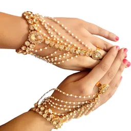 womensky Gold Plated Payal/Anklet with Gold Plated Hath Phool Ring Bracelet for Women image 3
