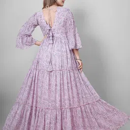 odd by chansi trendz ODD BY chansi TRENDZWomen's Purple Georgette V-Neck Flared Maxi Length Indo-Western Gown image 5