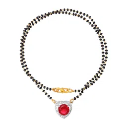 gehena by estele Gold & Rhodium Plated Graceful Heart Pendant Mangalsutra Chain with Black Beads & Ruby Crystal for Women image 3