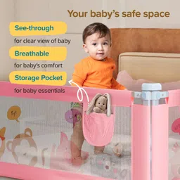 LuvLap Bed Rail Guard for Baby/Kids Safety, 180cm x 72 cm(6ft x 2.3ft), Portable & Foldable, Baby Safety Essential, Adjustable Height, fits All Bed Sizes (Pink - Without Print) image 2