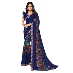 yashika Women's Georgette Printed Saree with Blouse Piece (Power Blue) Blue03 image 1
