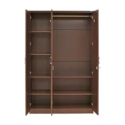 Nilkamal Massif 3 Door Wardrobe Without Mirror | Engineered Wood Almirah | with 8 Shelves & 1 Rod | 1 Year Warranty | Legno Oak image 4