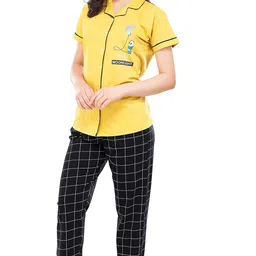 zeyo Women's Cotton Checks Printed Relaxed Night Suit Set Of Shirt & Pyjama 5239 image 4